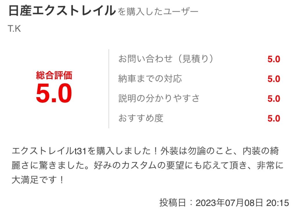 エクストレイルご購入のお客様よりグーネット口コミスクショ