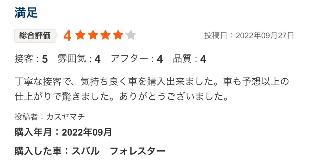 フォレスターご購入のお客様よりカーセンサー口コミスクショ