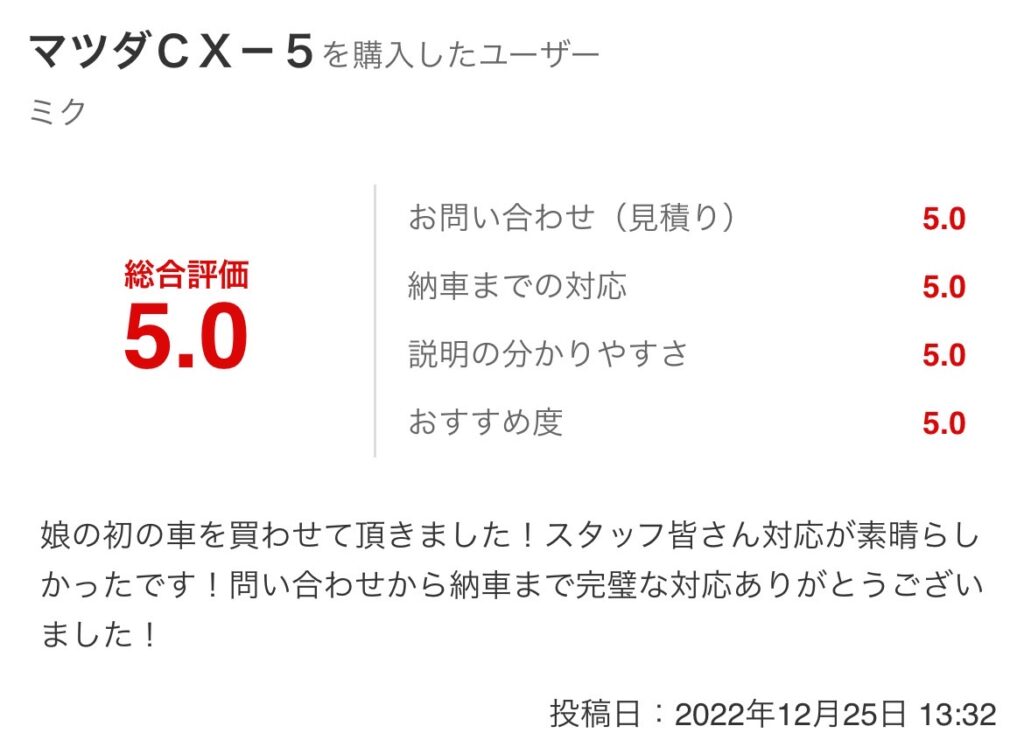 cx-5ご購入のお客様よりグーネット口コミスクショ